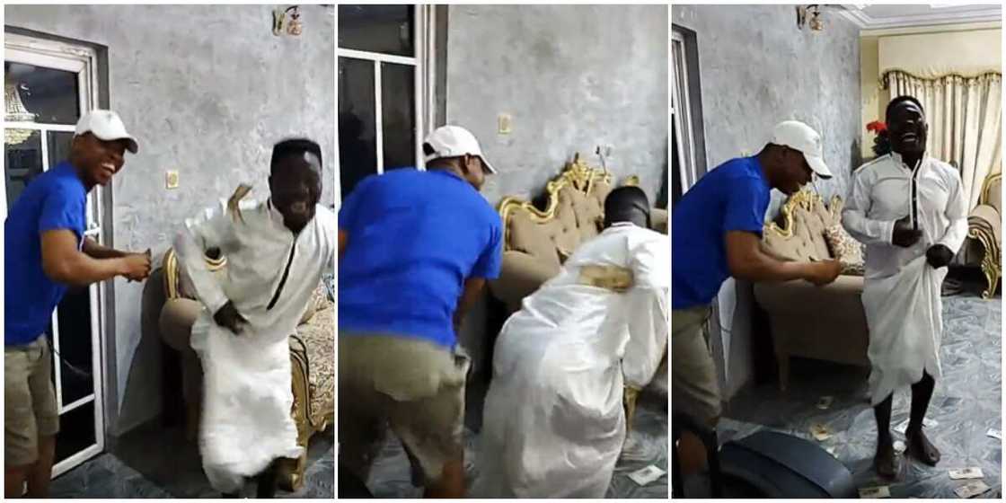 Comedian Woli Agba rains money on colleague Dele Omowoli as he clocks new age Comedian Woli Agba rains money on colleague Dele Omowoli as he clocks new age