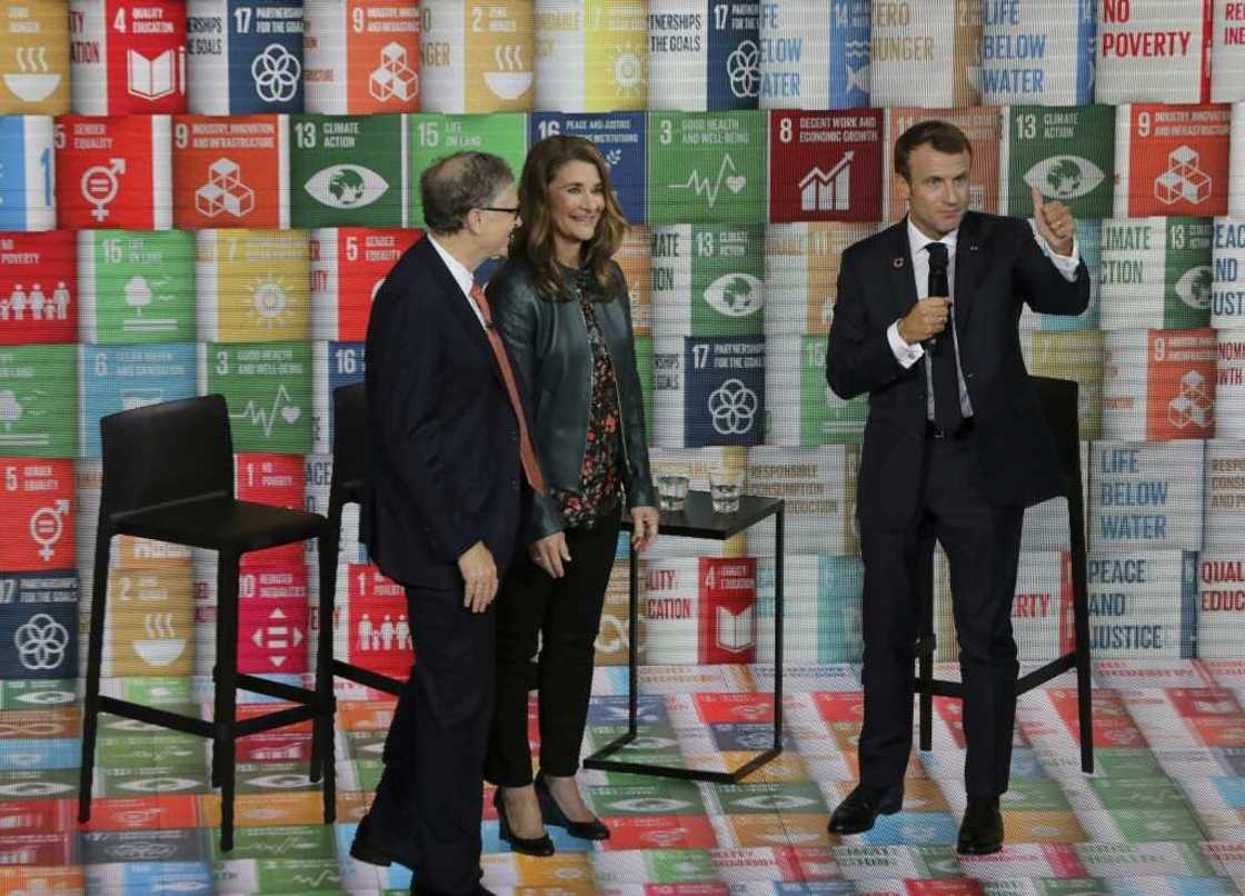 Melinda French Gates, pictured in 2018 with Bill Gates (left) and French President Emmanuel Macron, has pledged to use her fortune to help women and families Melinda French Gates, pictured in 2018 with Bill Gates (left) and French President Emmanuel Macron, has pledged to use her fortune to help women and families