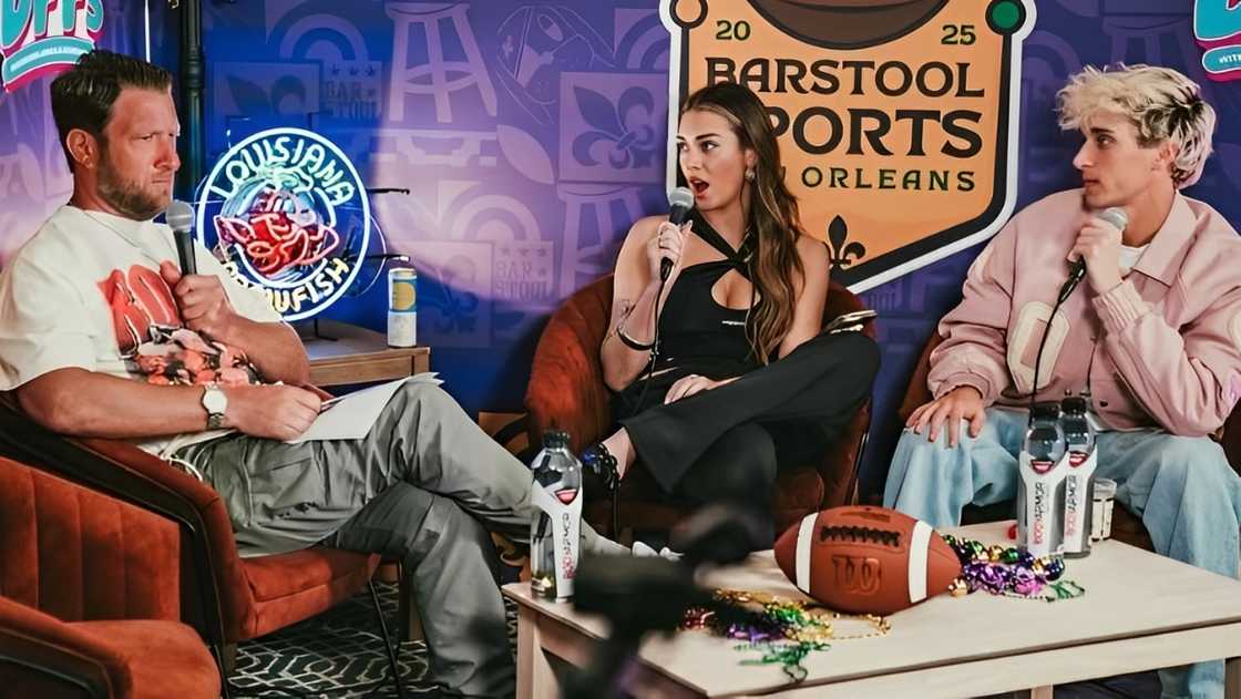 BFFs podcast co-hosts, Dave Portnoy, Brianna Chickenfry and Josh Richards, sit while recording a podcast. BFFs podcast co-hosts, Dave Portnoy, Brianna Chickenfry and Josh Richards, sit while recording a podcast.