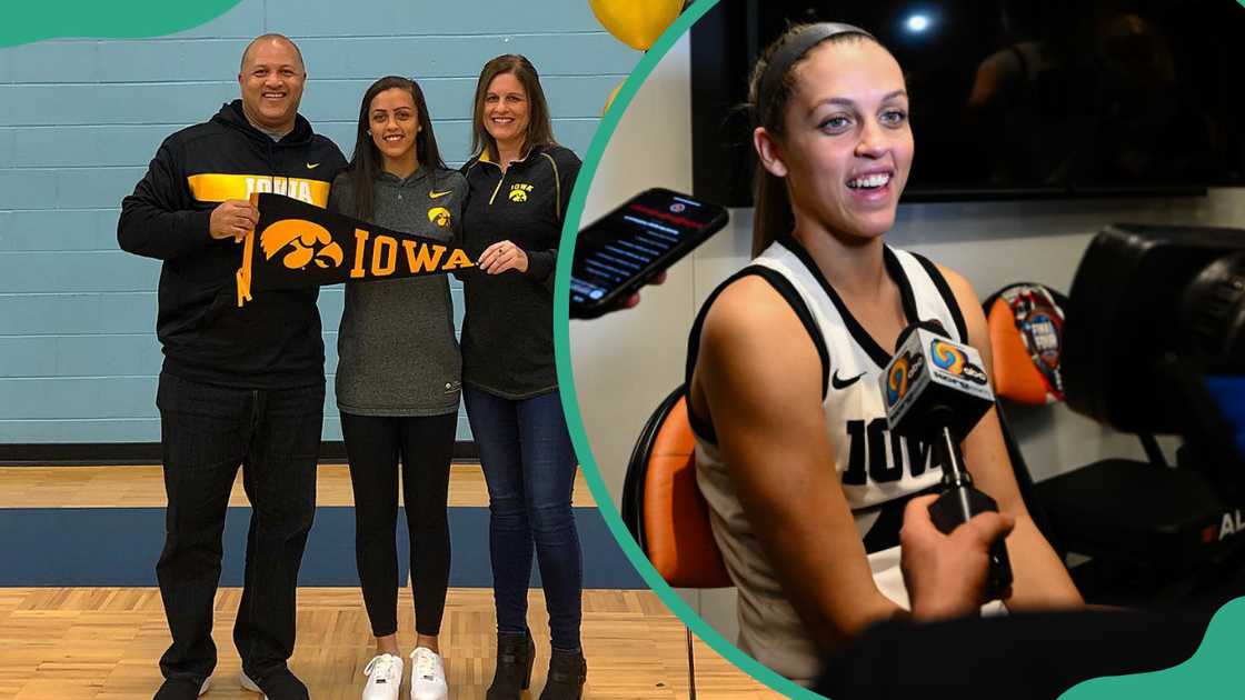 Gabbie with her parents (L) and Gabbie at Rocket Mortgage Field House in Cleveland, Ohio (R). (Photo by Thien-An Truong