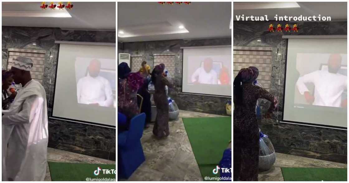 Virtual wedding introduction, NIgerian couple hold wedding introduction online, projector Virtual wedding introduction, NIgerian couple hold wedding introduction online, projector