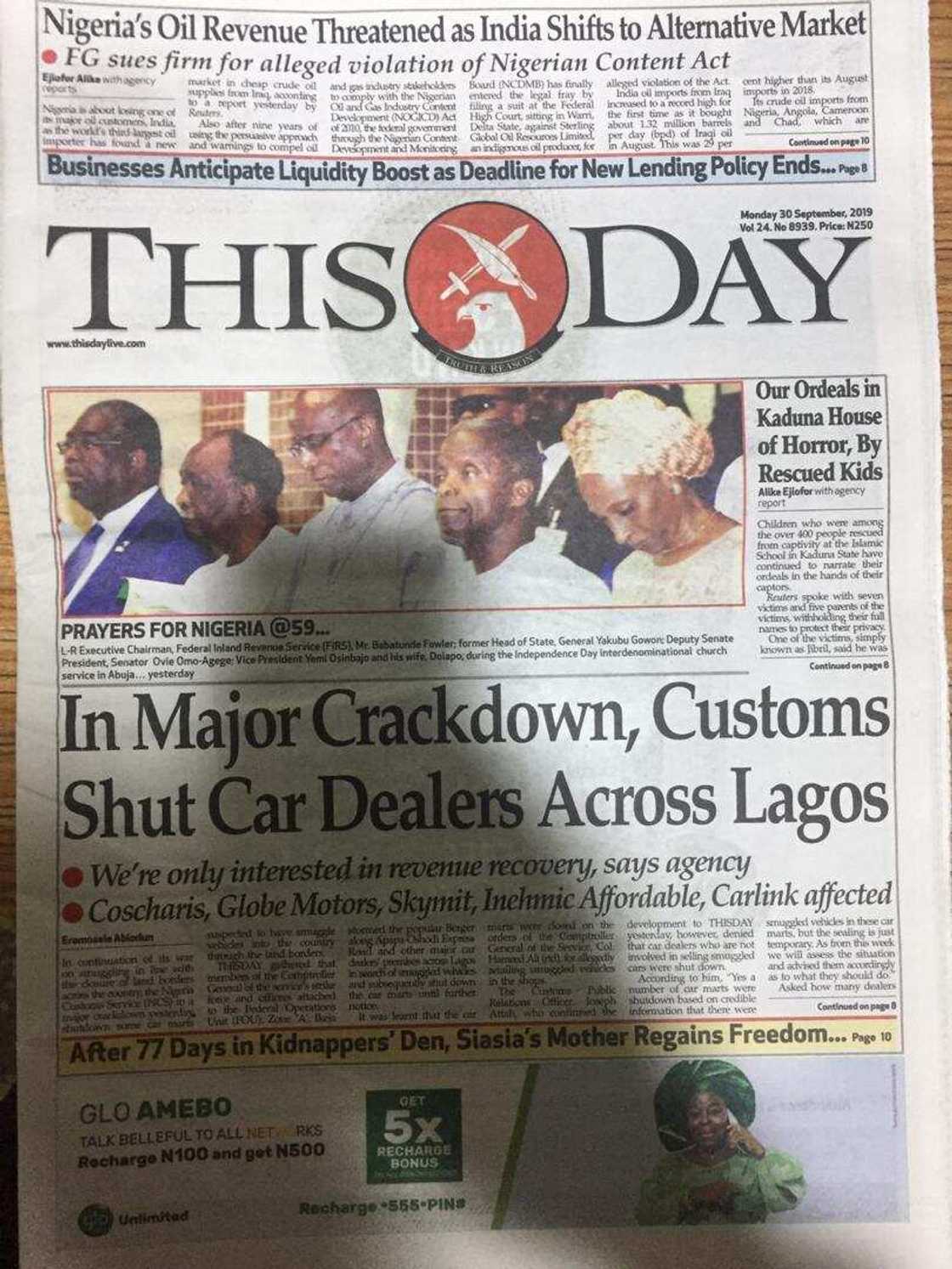 Newspapers review for Monday 30: It's time to end insurgency - Gowon tells military Newspapers review for Monday 30: It's time to end insurgency - Gowon tells military