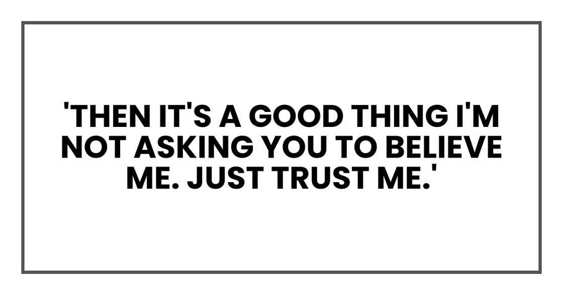 'Then it's a good thing I'm not asking you to believe me. Just trust me.'