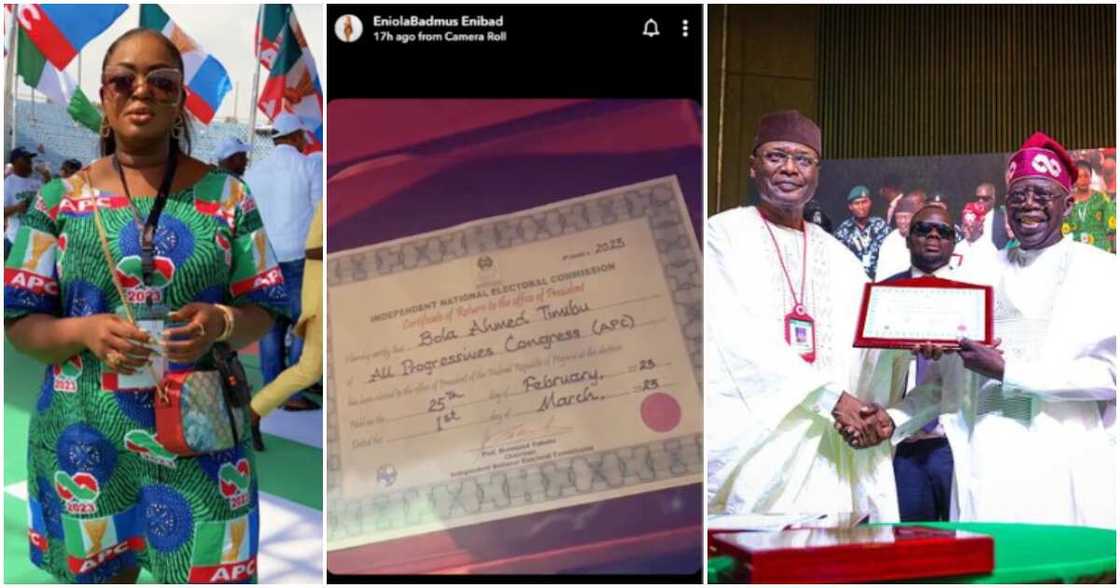 Eniola Badmus shows off original copy of Tinubu's certificate of return. Eniola Badmus shows off original copy of Tinubu's certificate of return.
