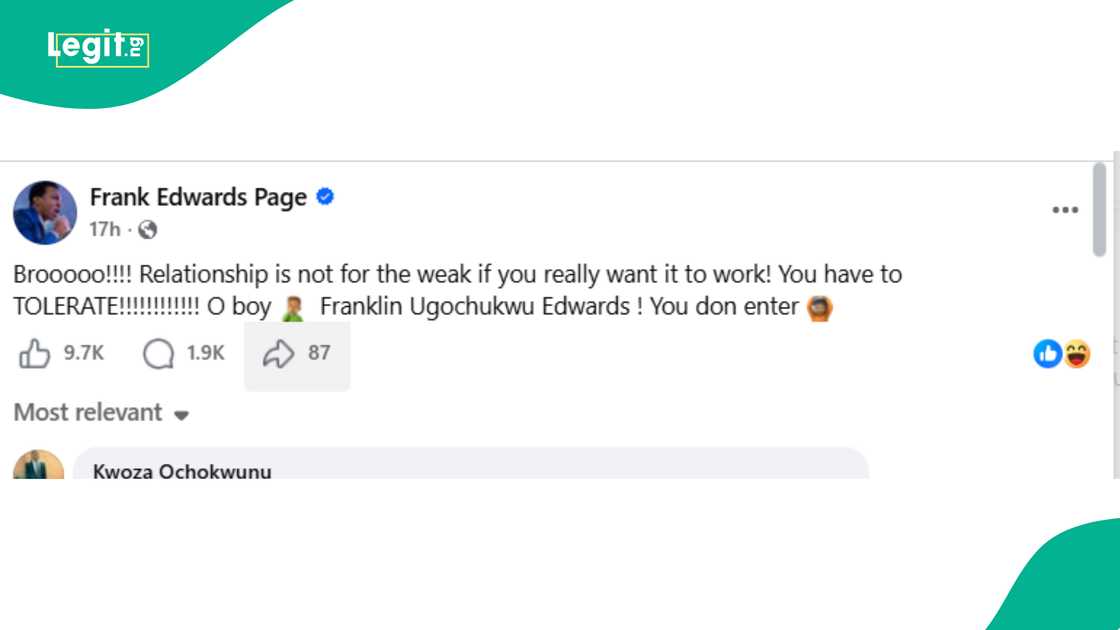 Nigerian gospel singer gospel singer Frank Edwards hints he is in a relationship. Nigerian gospel singer gospel singer Frank Edwards hints he is in a relationship.