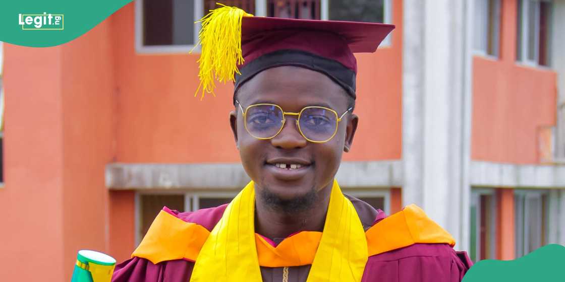 Ibrahim Sofiyullaha, a member of Legit.ng's newsroom, finishes with a first class from Abiola Ajimobi University, Ibadan. Ibrahim Sofiyullaha, a member of Legit.ng's newsroom, finishes with a first class from Abiola Ajimobi University, Ibadan.