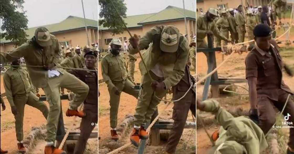 Corper falls during camp drilling Corper falls during camp drilling