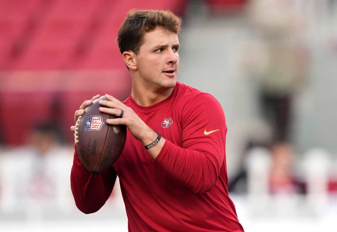 Brock Purdy warms up before the start of an NFL game Brock Purdy warms up before the start of an NFL game