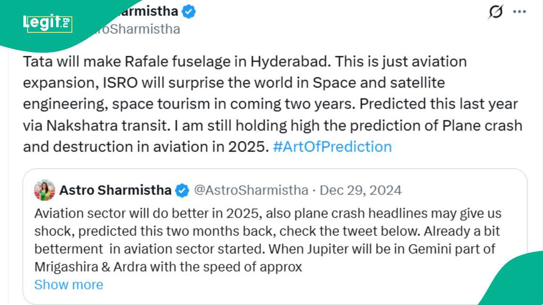 An Indian lady, Astro Sharmisthan, trends over claims that she predicted the London-bound Air India plane crash on June 12, 2025. An Indian lady, Astro Sharmisthan, trends over claims that she predicted the London-bound Air India plane crash on June 12, 2025.