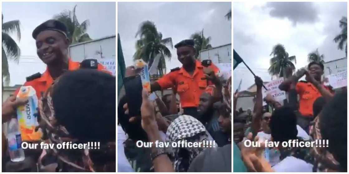 Bidiyon wani mai bayar da hannu a titi da masu zanga-zanga suka karrama saboda kwazonsa Bidiyon wani mai bayar da hannu a titi da masu zanga-zanga suka karrama saboda kwazonsa