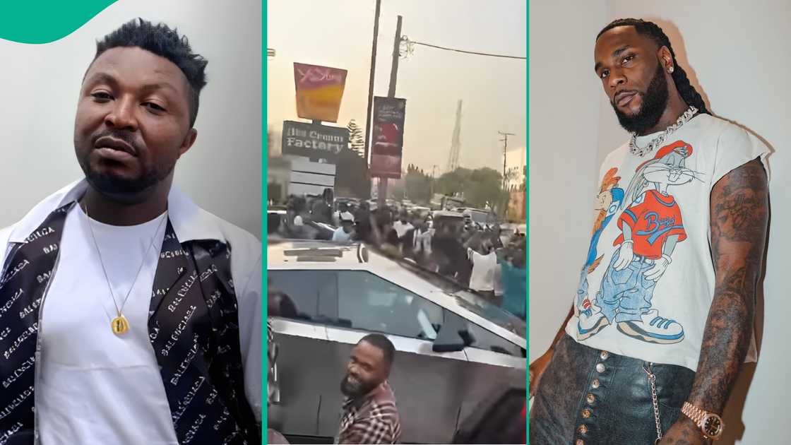 Burna Boy's fans await him outside the club. Burna Boy's fans await him outside the club.