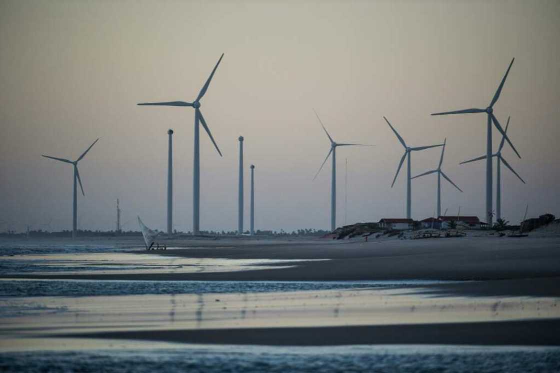 Wind turbines along the coast at Prainha do Canto Verde, in Ceara state in northeastern Brazil Wind turbines along the coast at Prainha do Canto Verde, in Ceara state in northeastern Brazil