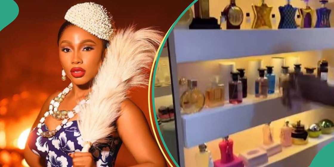 BBN Mercy Eke shows off expensive perfumes. BBN Mercy Eke shows off expensive perfumes.