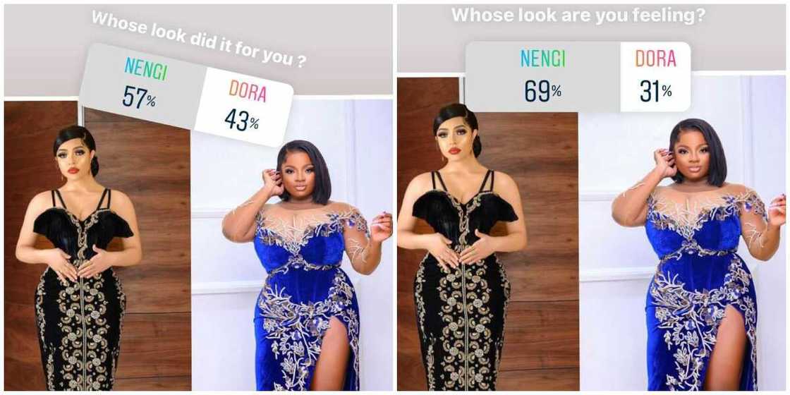 Screenshot of voting polls of Nengi and Dorathy's looks. Screenshot of voting polls of Nengi and Dorathy's looks.