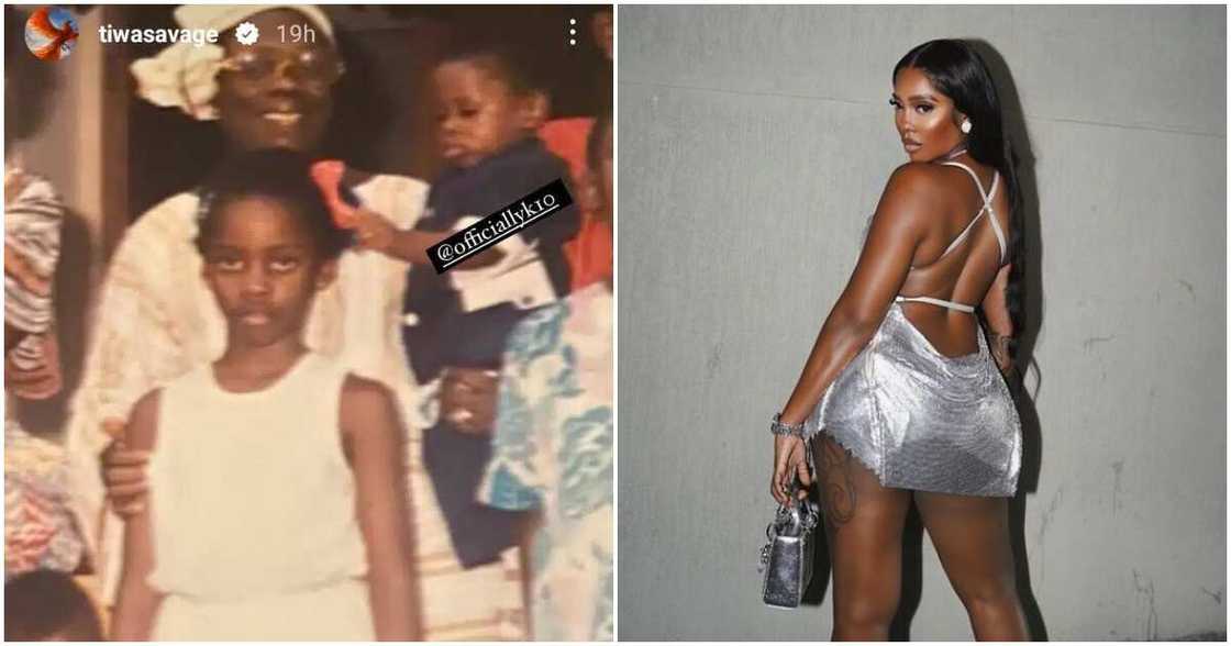 Tiwa Savage's childhood picture, Tiwa Savage on hot gown