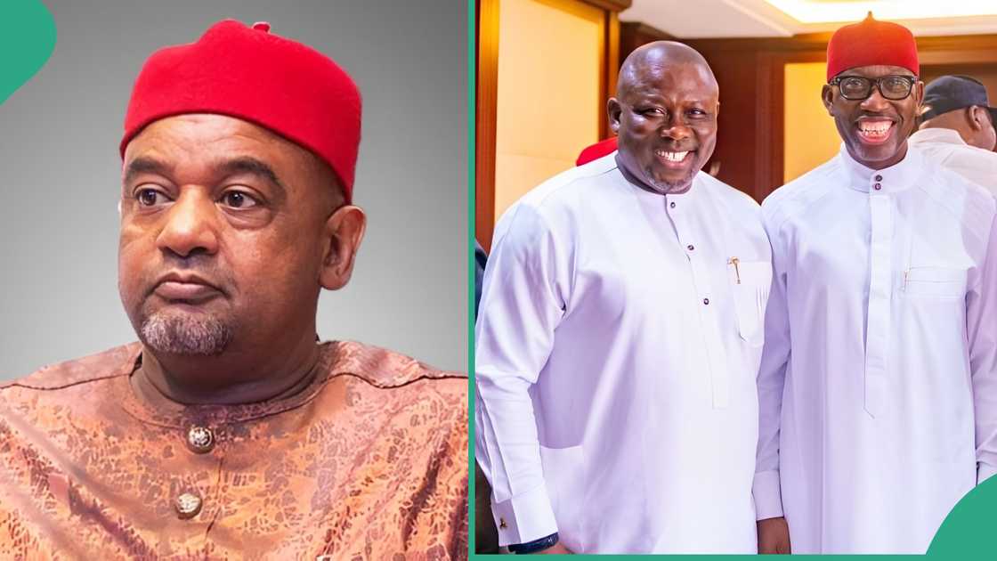 PDP acting chairman Umar Damagum speaks on governor Sheriff Oborevwori’s defection from PDP to APC alongside his predecessor, Ifeanyi Okowa. PDP acting chairman Umar Damagum speaks on governor Sheriff Oborevwori’s defection from PDP to APC alongside his predecessor, Ifeanyi Okowa.