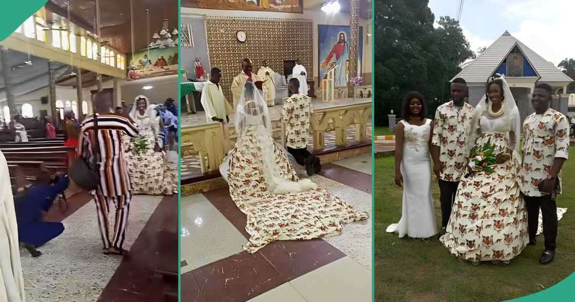 Video as couple marry in church wearing Isi Agu outfits, many react