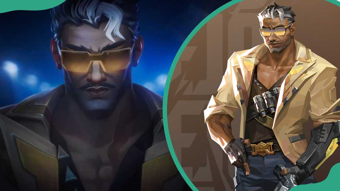 Tejo wearing angular golden sunglasses (L). Tejo a cream-coloured blazer with rolled-up sleeves (R) Tejo wearing angular golden sunglasses (L). Tejo a cream-coloured blazer with rolled-up sleeves (R)