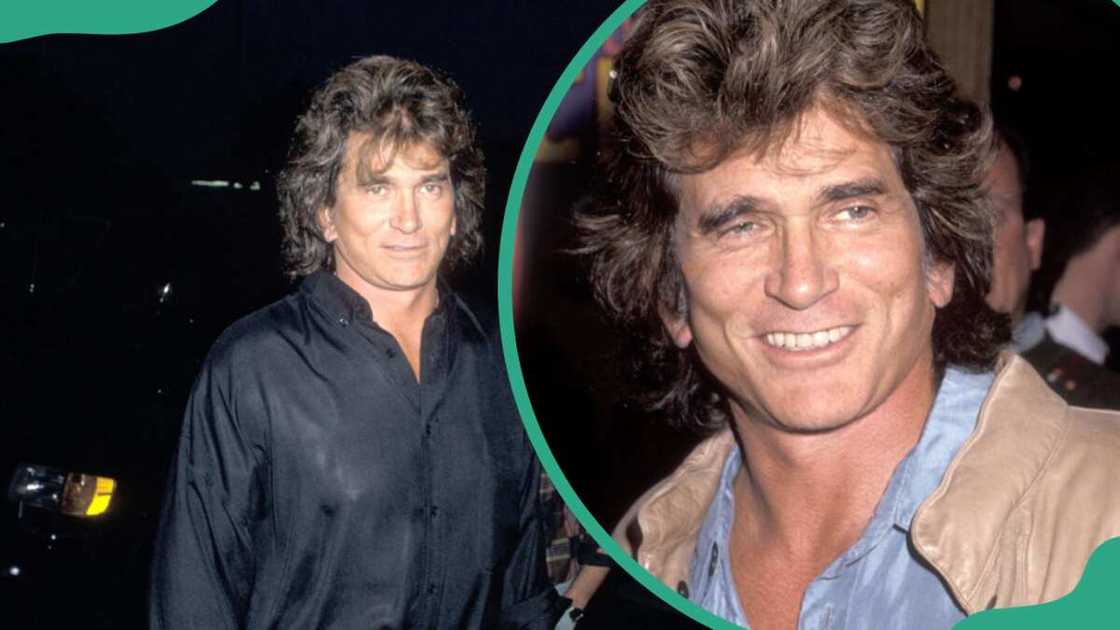 Actor Michael Landon at La Scala Restaurant (L) and at the Great Western Forum (R)