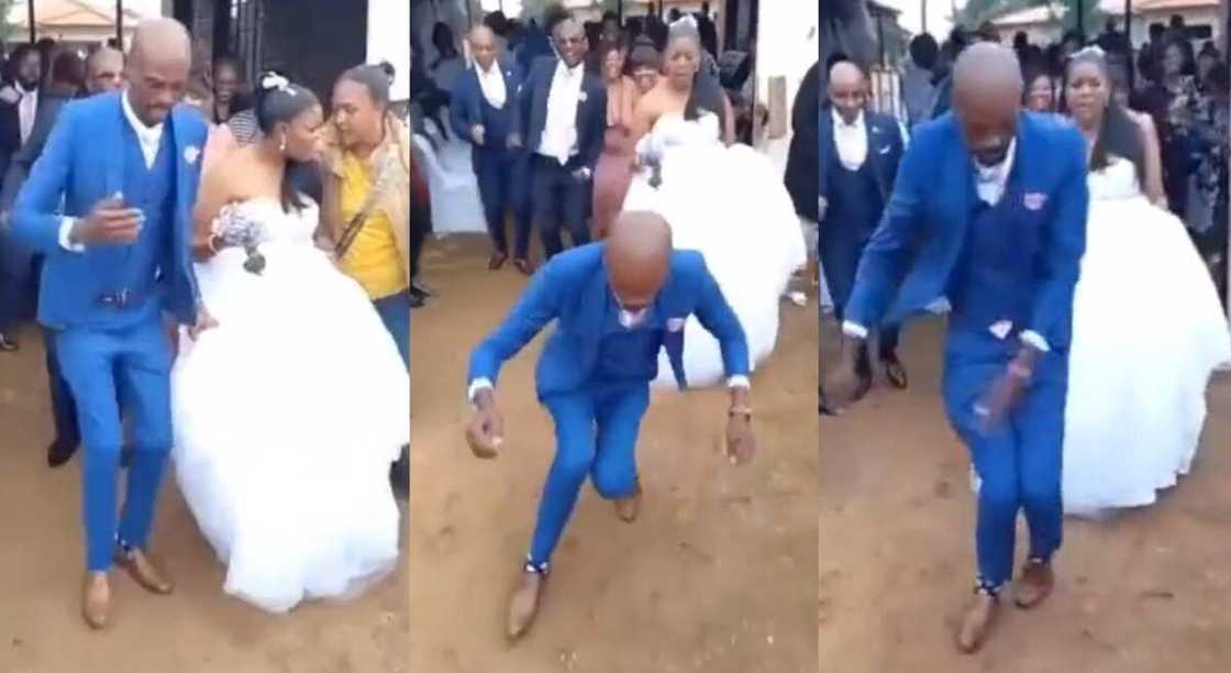 Photos of a man dancing on his wedding day. Photos of a man dancing on his wedding day.