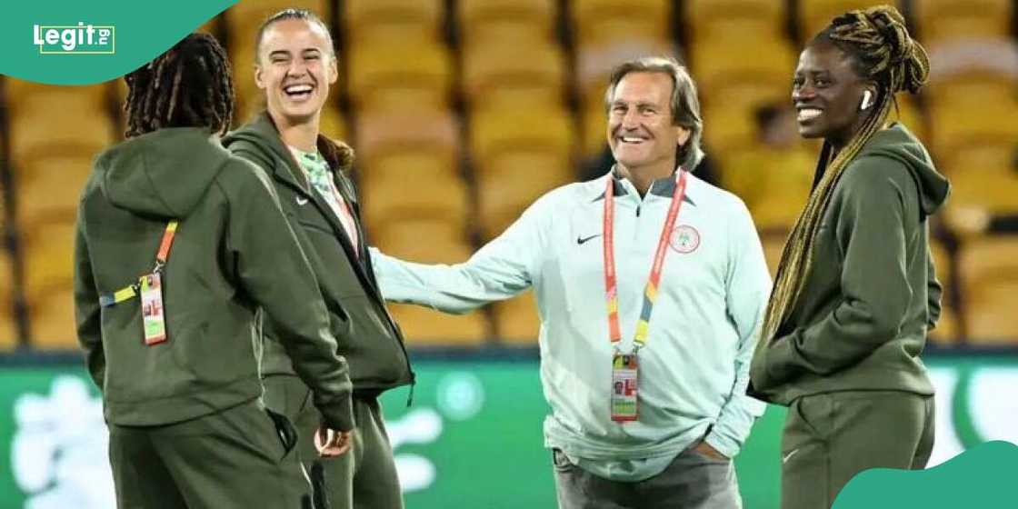 Super Falcons with their coach Randy Waldrum