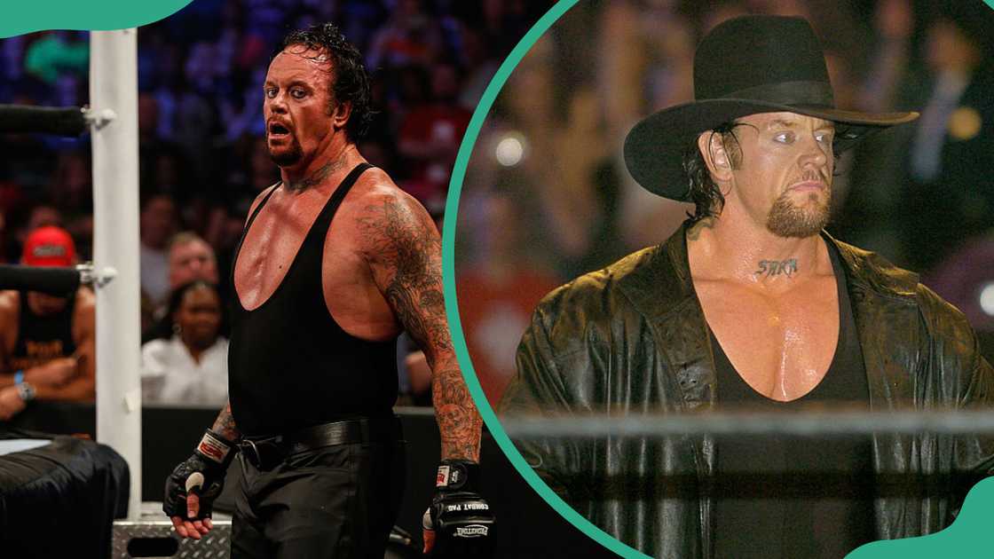 The Undertaker during a fight (L). The wrestler attending Wizard World Comic Con (R)