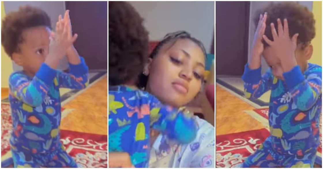 Regina Daniels' son begs for forgiveness in adorable video. Regina Daniels' son begs for forgiveness in adorable video.