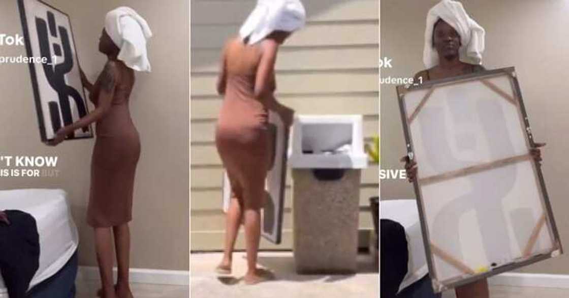 Lady follows God's instruction, trashes portrait in her room
Photo credit: @officialprudence1/TikTok.