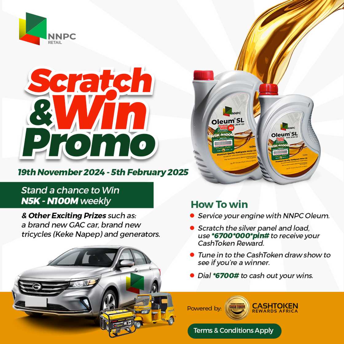 NNPC and CashToken Rewards Africa Bring You the Ultimate “Oleum Scratch and Win Promo”