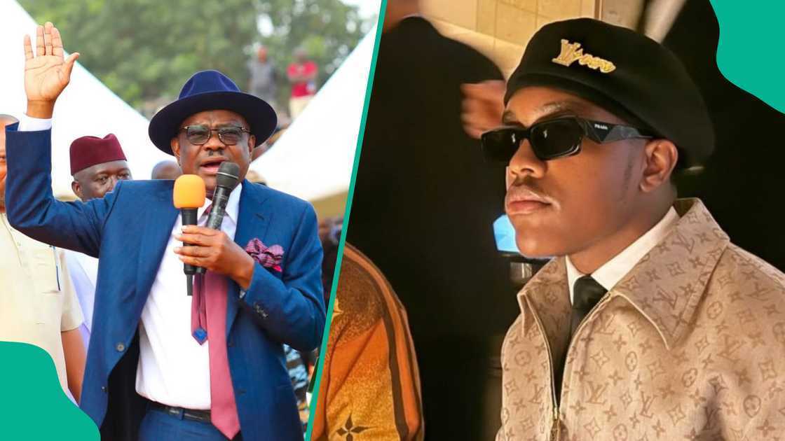 Nyesom Wike attending official events with his sons, including project commissioning in the FCT and a visit to Okrika LGA in Rivers, amid past criticism for taking them to a summit in Dubai, UAE.