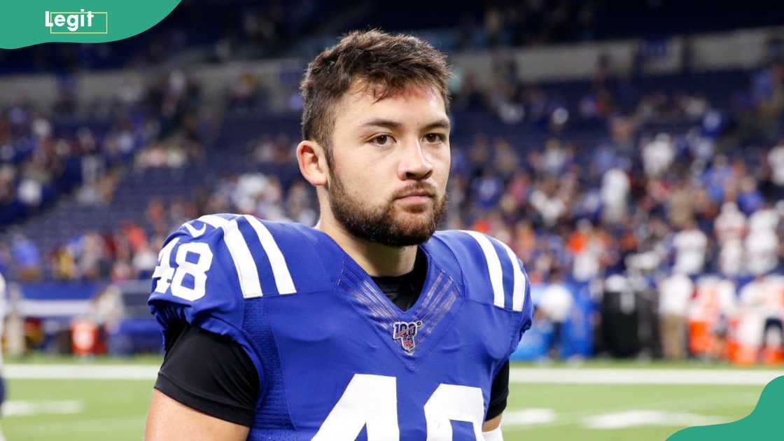 Kai Nacua #48 of the Indianapolis Colts at Lucas Oil Stadium in Indianapolis, Indiana