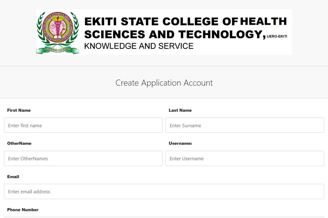 Ekiti State College of Health Science and Technology, Ijero-Ekiti application portal page. Ekiti State College of Health Science and Technology, Ijero-Ekiti application portal page.