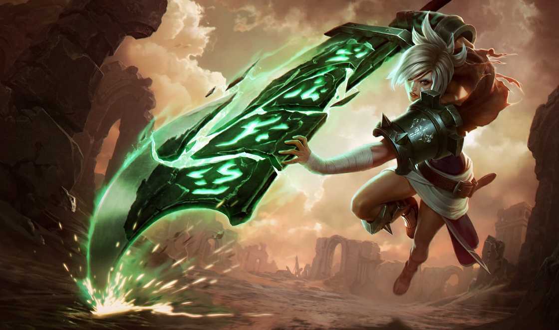 Riven with her sword during battle Riven with her sword during battle