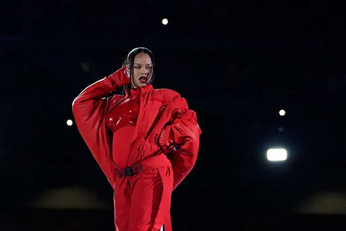 Rihanna performs during the halftime show of Super Bowl LVII at State Farm Stadium. Rihanna performs during the halftime show of Super Bowl LVII at State Farm Stadium.