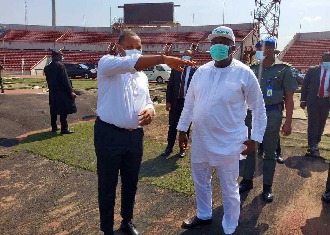 Gov Ugwuanyi Inspects Total Overhaul of Nnamdi Azikiwe Stadium’s Pitch in Enugu