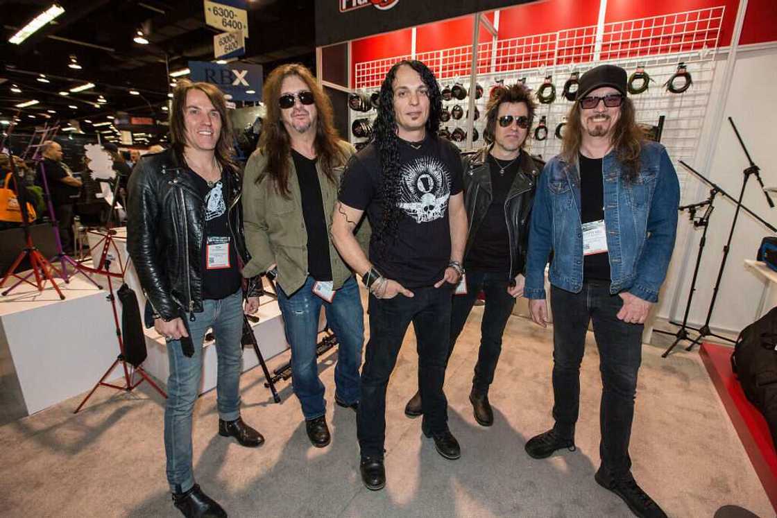 Skid Row members at the Pig Hog booth at The 2018 NAMM Show at Anaheim Convention Center Skid Row members at the Pig Hog booth at The 2018 NAMM Show at Anaheim Convention Center