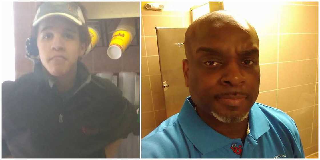 Kind manager promotes young secondary school boy who cleaned tables the head of cashier department in the company Kind manager promotes young secondary school boy who cleaned tables the head of cashier department in the company