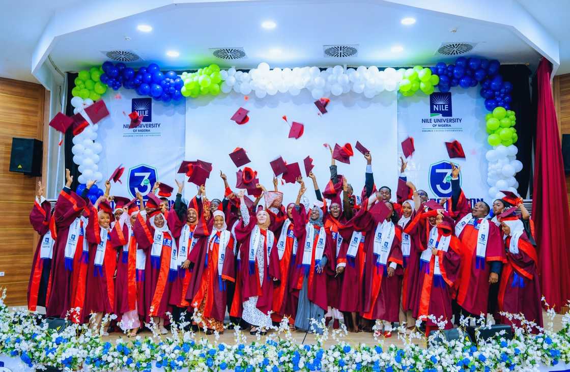 University students throw their caps in celebration