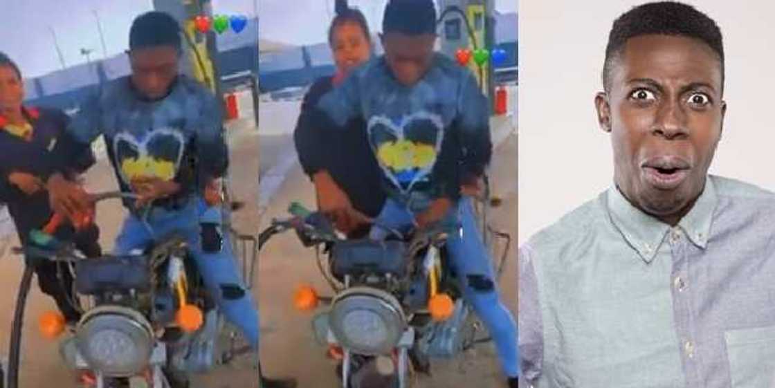 An Okada man was seen using his finger to mop fuel from pump at a filling station An Okada man was seen using his finger to mop fuel from pump at a filling station