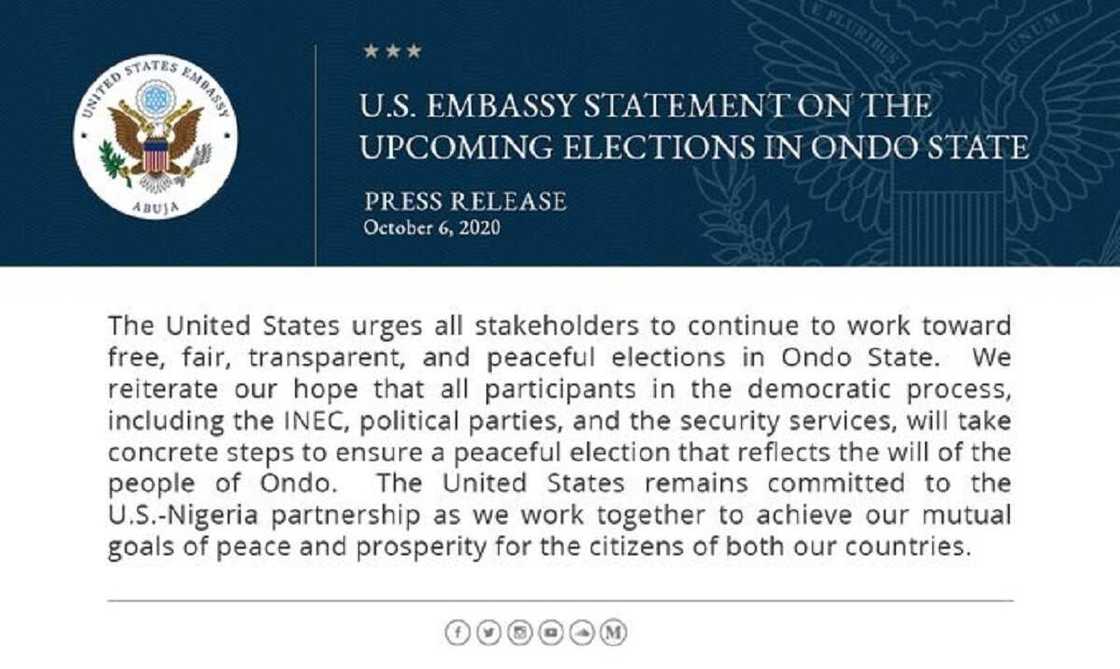 Ondo 2020: Kasar Amurka ta gargadi Najeriya kan zaben gwamna Ondo 2020: Kasar Amurka ta gargadi Najeriya kan zaben gwamna