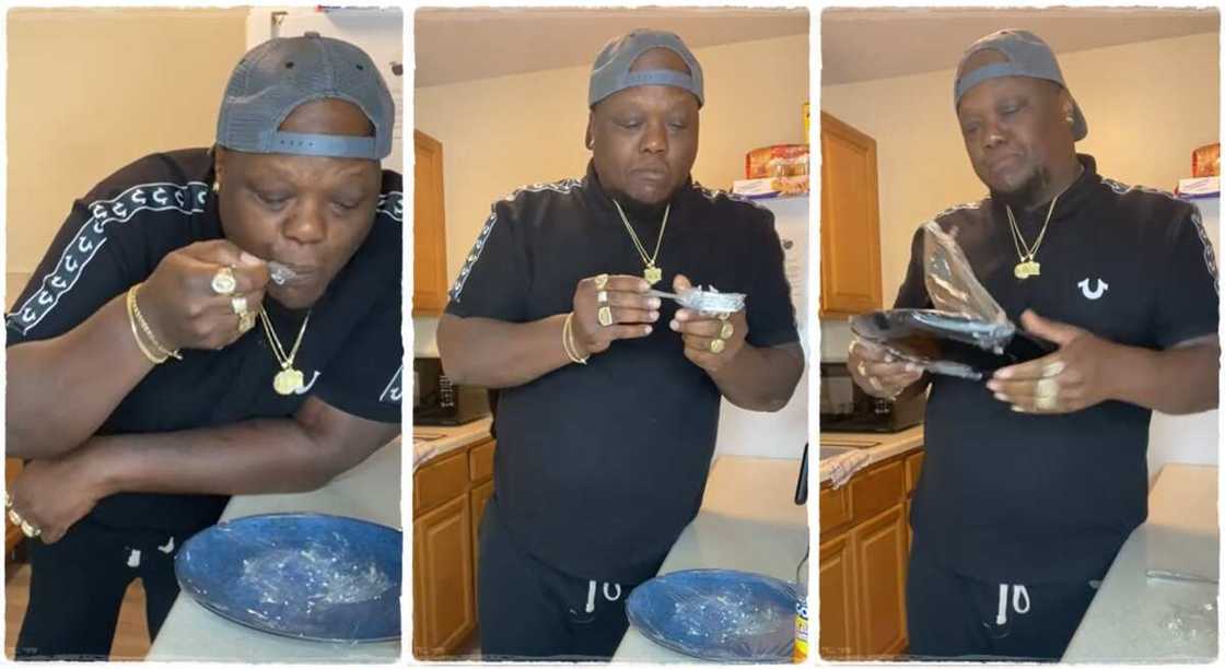 Man who wrapped plates with leather before eating. Man who wrapped plates with leather before eating.