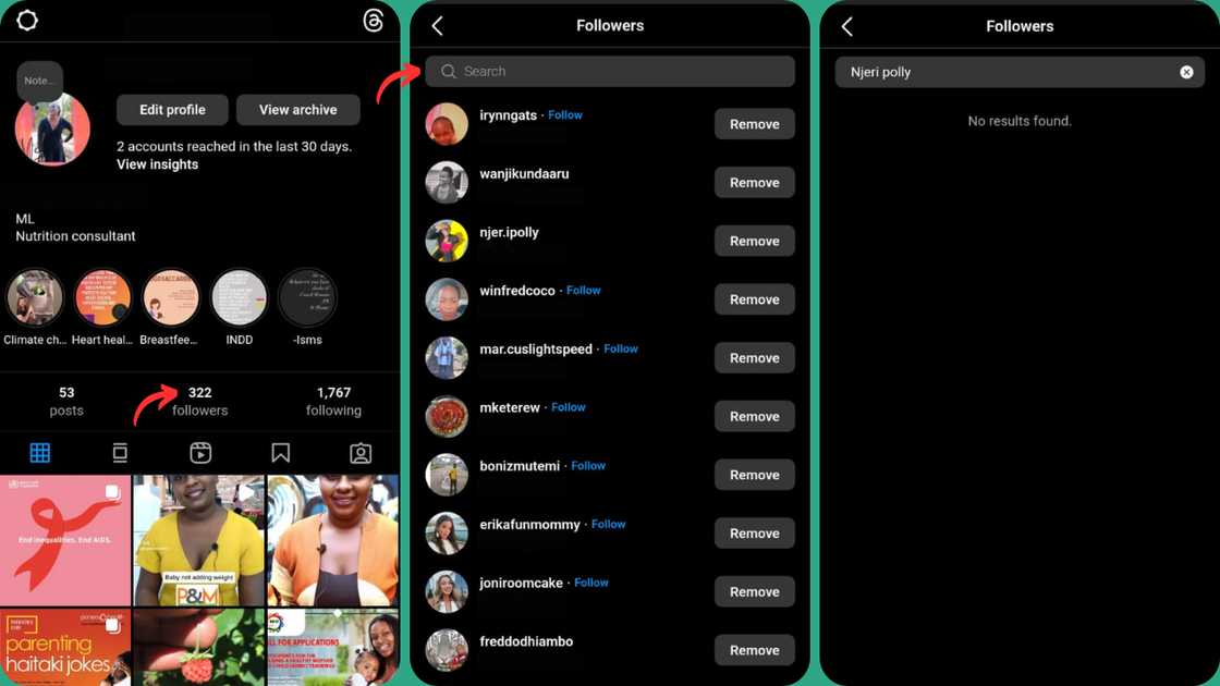 Screenshots of an Instagram account. Screenshots of an Instagram account.
