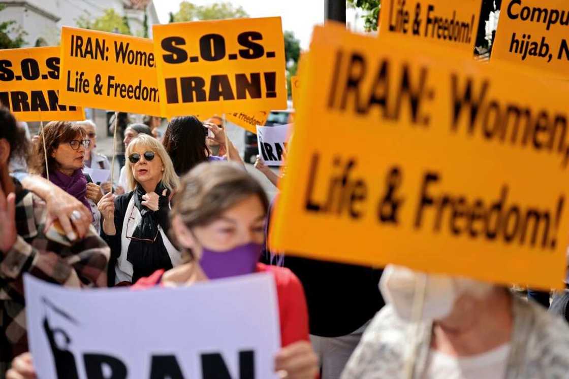 Protesters rally in front of the Iranian embassy in Madrid Protesters rally in front of the Iranian embassy in Madrid