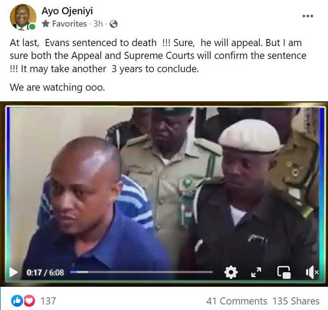 Billionaire kidnapper, Evans, not sentenced to death by court Billionaire kidnapper, Evans, not sentenced to death by court