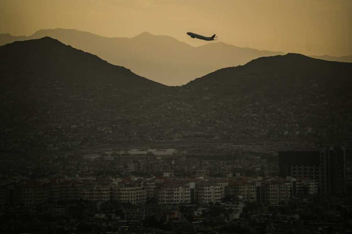A plane takes off from Kabul airport in Afghanistan last month