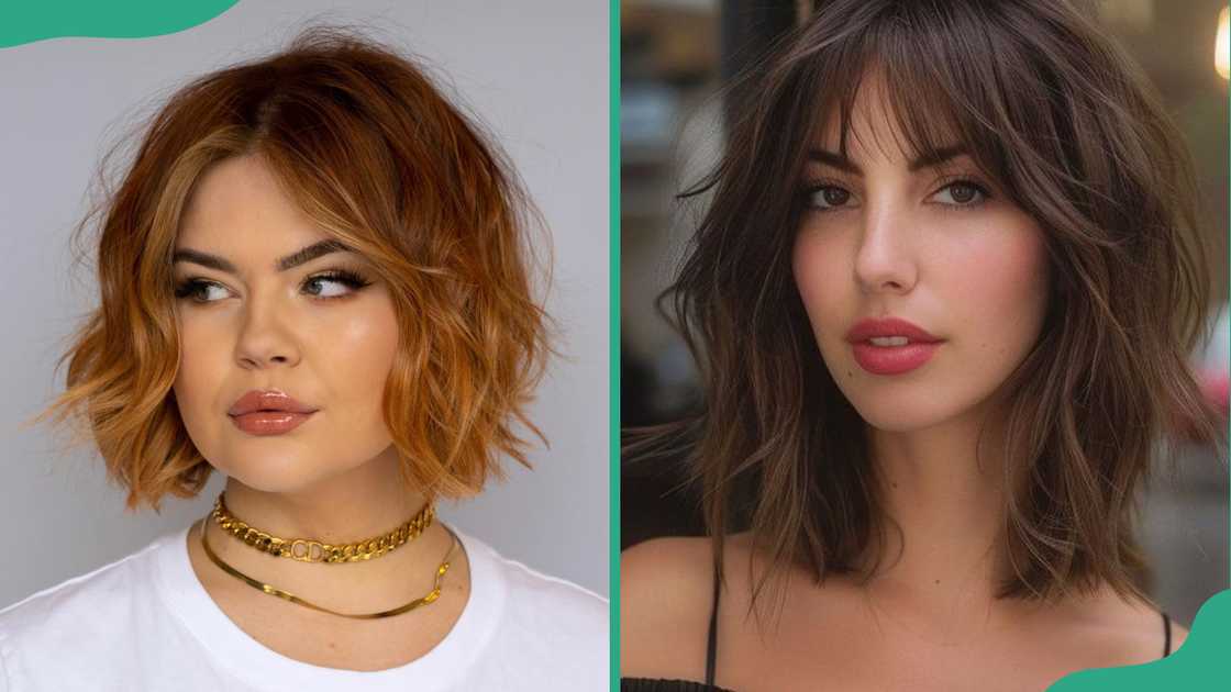 Two women show their fluffy bob hairstyle Two women show their fluffy bob hairstyle