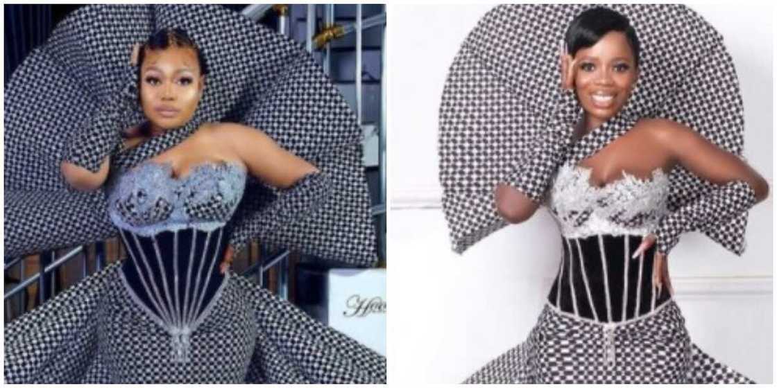 Photos of Ruth Kadiri and the lady who recreated her dress. Photos of Ruth Kadiri and the lady who recreated her dress.