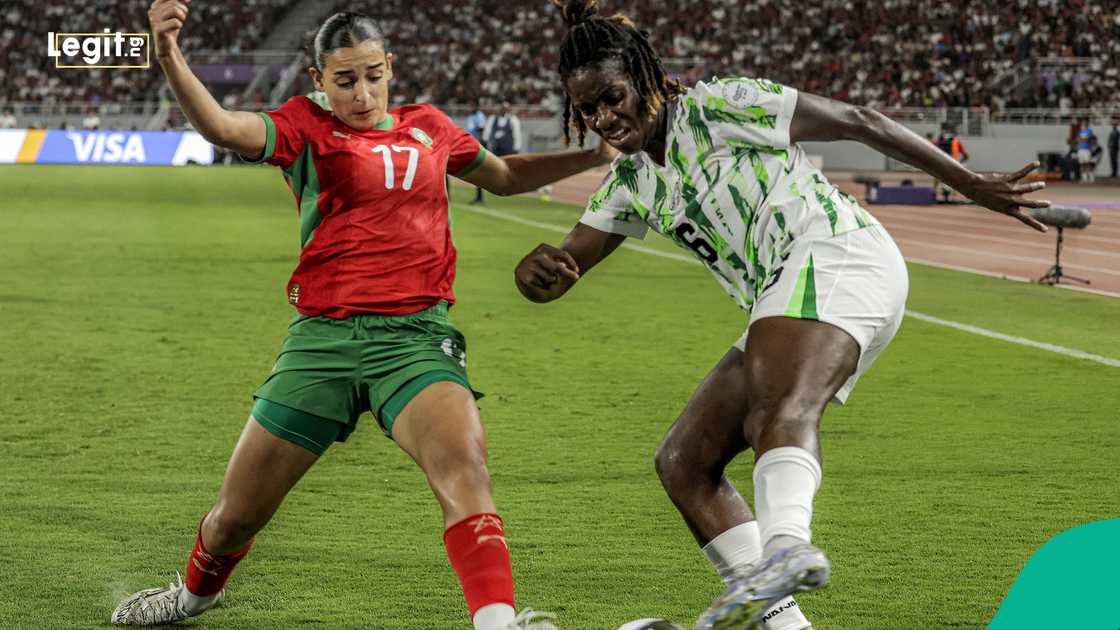 Morocco, Hanane Ait El Haj, Nigeria, Esther Okoronkwo, Super Falcons. Morocco, Hanane Ait El Haj, Nigeria, Esther Okoronkwo, Super Falcons.