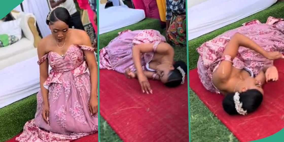 Bride lying down before her husband.