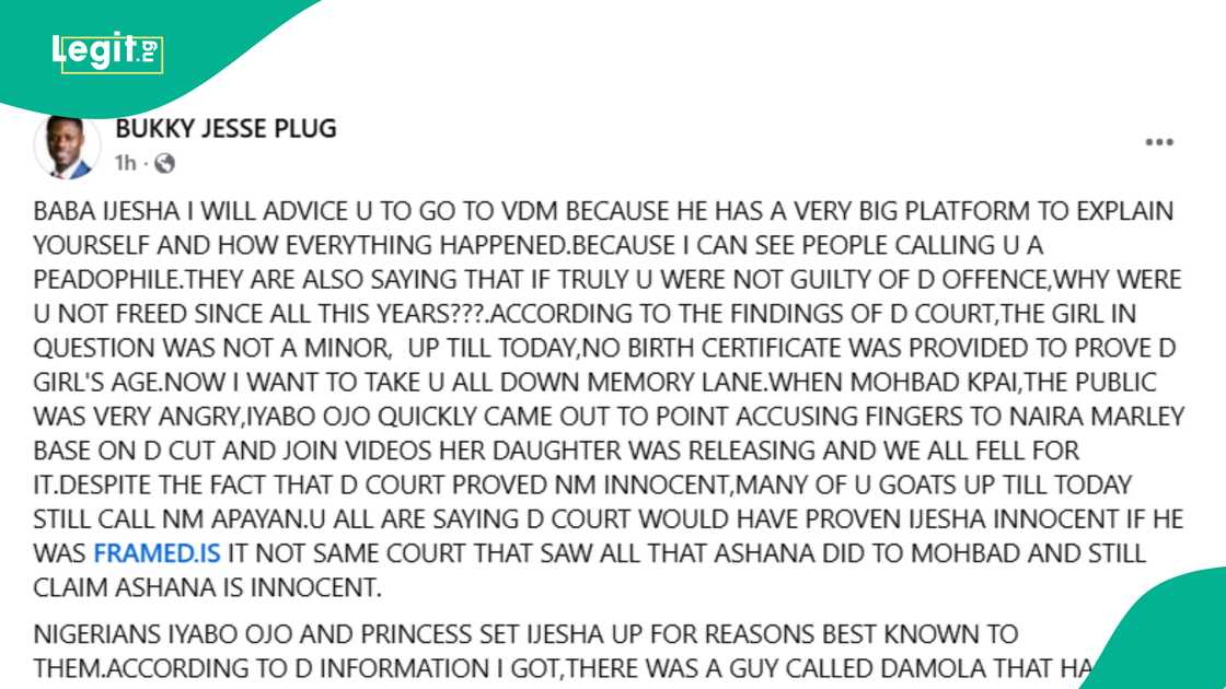 Nigerian man sends message to Baba Ijesha after his release. Nigerian man sends message to Baba Ijesha after his release.